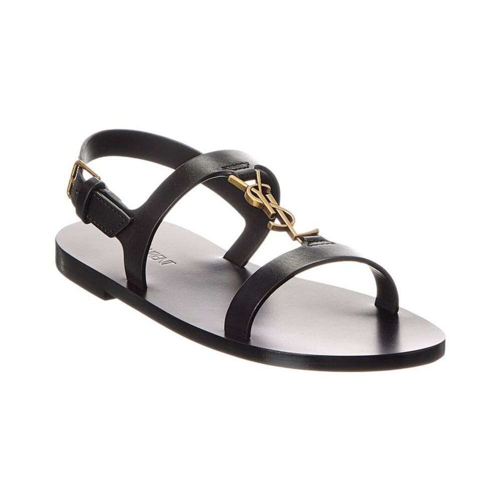 Saint Laurent Cassandre Leather Sandal, Black